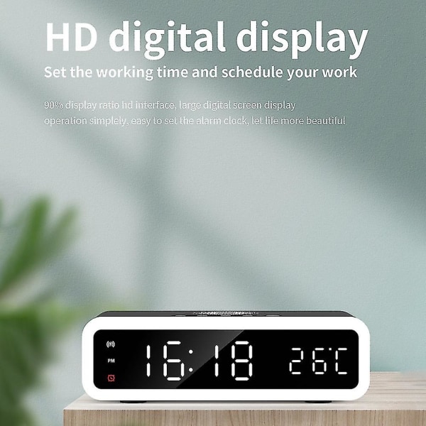 Digitaalinen herätyskello langattomalla laturilla yövalo työpöydän lämpömittari kello HD peilikello Wit