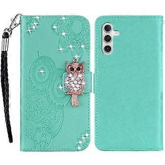 Plånboksfodral för Samsung Galaxy S24 FE Uggla Blomma Tryckt Strass Läderfodral Stil C Style C