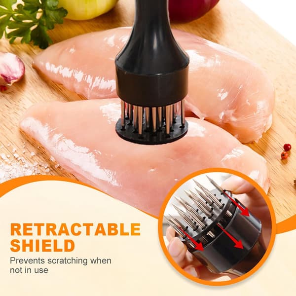 Meat Tenderizer, Stainless Steel Meat Grinder, Equipped with Ultra-Sharp 21 Stainless Steel Needles (White, 1 pc)