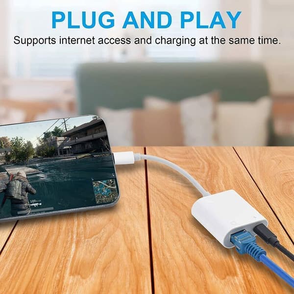 Lightning till RJ45 Ethernet-adapter med laddning för iPhone/iPad, Ethernet-telefonadapter, stöder 10/100 Mbps höghastighet, systemkrav iOS 10.3.3