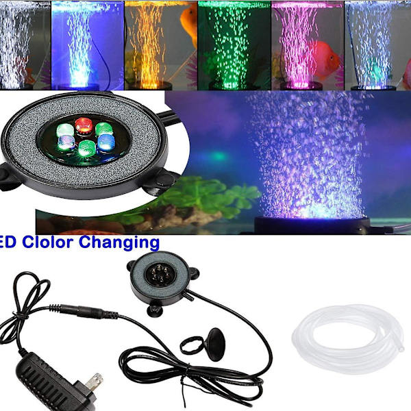 LED Akvarium Luftsten Fiskedam Bobler Lys Luftsten Diffusor Dekoration Lampe Med Sugkop Farverig Baggrundsbelysning (2,2 tommer Lysdisk (ingen Fjernbetjening))
