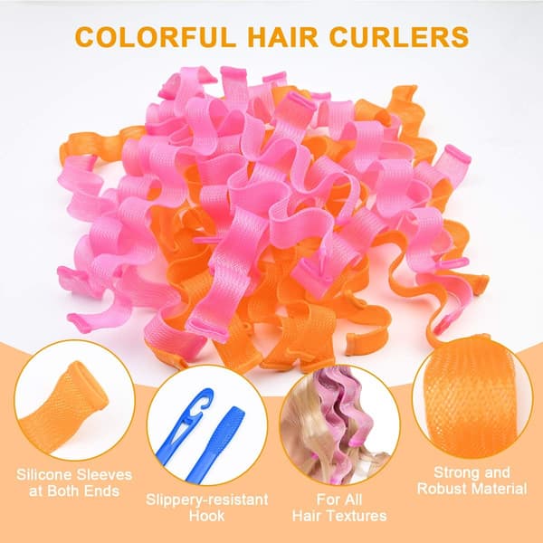 Varmeløse krøller - 24 stk - 45 cm - krøller - spiralkrøller - pink/orange