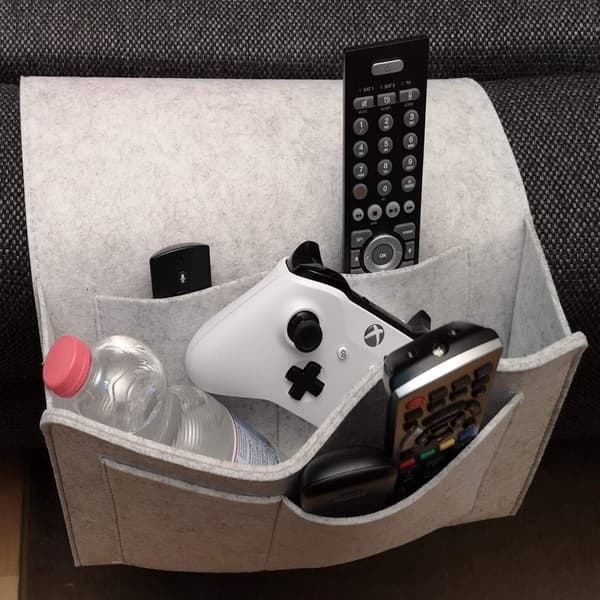 Grey Sofa Caddy - Non-Slip Felt Bedside Organizer Bag for Books, Magazines, iPad, Cell Phone, Remote Control Grey, Hanging Pocket Bed Storage