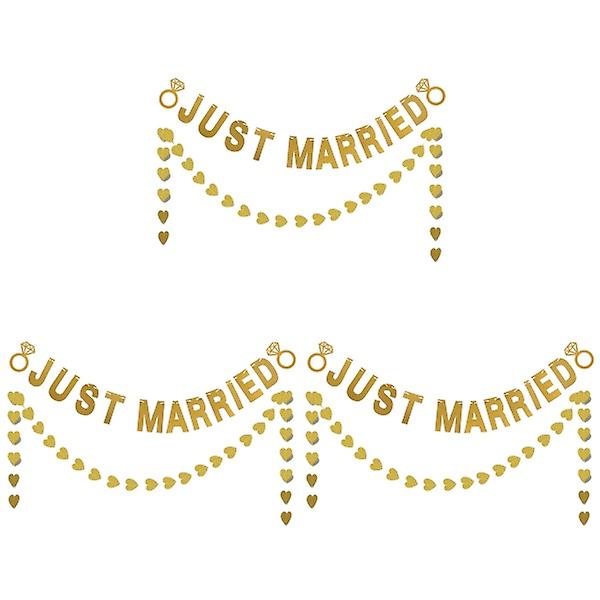 3 stk. Glitter Just Married Bogstav Banner Hjerteformet Girland Konfetti Bunting Bannere Til Bryllup P 3pcs