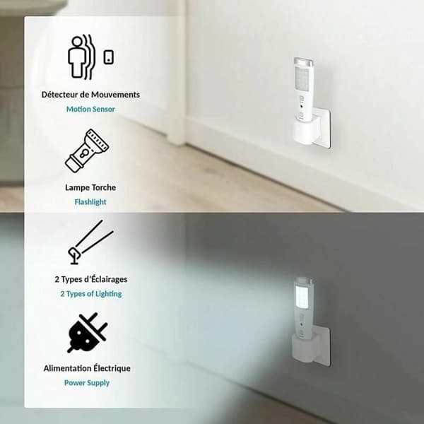 Emergency light with motion sensor, 60° detection angle, 15 LEDs, rechargeable battery