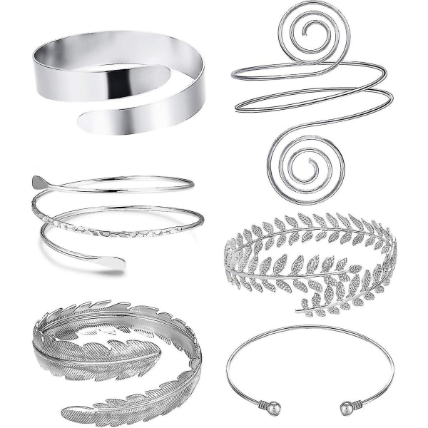 6 stycken armband, överarm med manschettarmband, damer silver guld justerbara armbandssatserilver silver