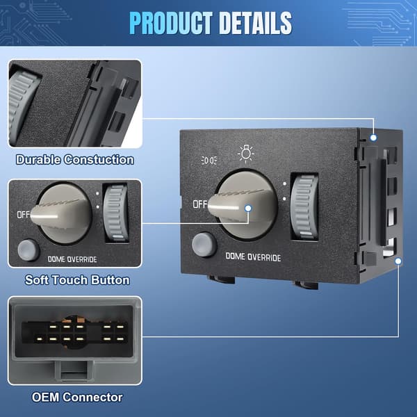 Headlight Switch Replacement for 1995-2009 Chevy GMC C1500 C2500 C3500 K1500 K2500 K3500 Express 1500 2500 3500 Tahoe, Headlight Dimmer Switch,