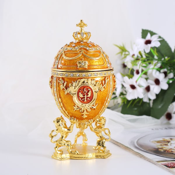 Dekorationsprydnader Påskägg Antik Ringaskar Ringvisningshållare Gångjärns Smyckeskrin Fabergé Ägg Prydnadsask Påskgåvoraskar Gyllene 17X7X7cm Golden 17*7*7cm