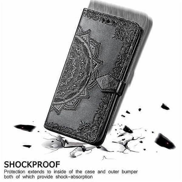 Compatible Case for Samsung Galaxy S24 FE Mandala Embossed Design Leather Wallet Phone Case (Black)