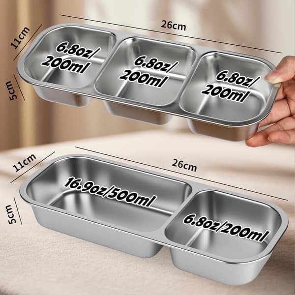 Stainless Steel Snack Containers, 2-Pack Leakproof Reusable Snack Boxes with Lids, 2-Compartment and 3-Compartment Divided Food Storage Container