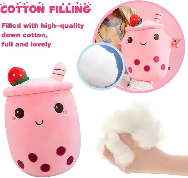 Soft Plush Doll with Milk Tea, (Pink, 35 cm)