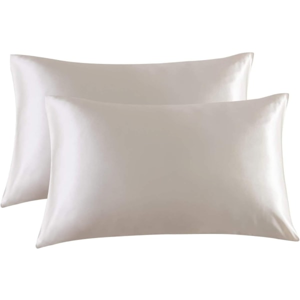 Satin Kuddeöverdrag för Hår och Hud Silke Kuddeöverdrag 2-pack, Queen Size (51*66 cm) Glidande Set med 2 med Kuvertförslutning (Beige)