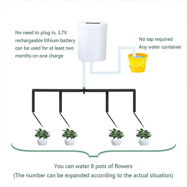 Automatisk Drypbevandingssystem Plantecontroller Selvvandekit Have 4 Hoveder og 4 Potter 4 Hoveder og 4 Potter 4 heads and 4 pots