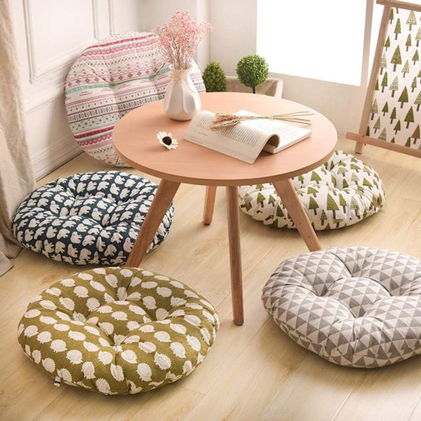 Stolputer, rund, seteputer, blomstermønster, dyreprint, seteputer for utendørs, hage, balkong, 40 cm, bomull og lin, rosa