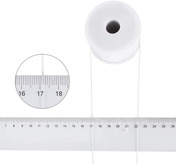 White Nylon Coated Elastic Thread - 50 Meter Roll, 0.6 mm Vit white