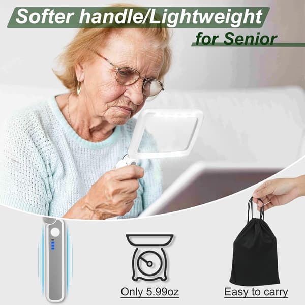 Rechargeable 5X Magnifying Glass with Light, Handheld LED Illuminated Rectangular Magnifier for Seniors with Low Vision Reading Small Print
