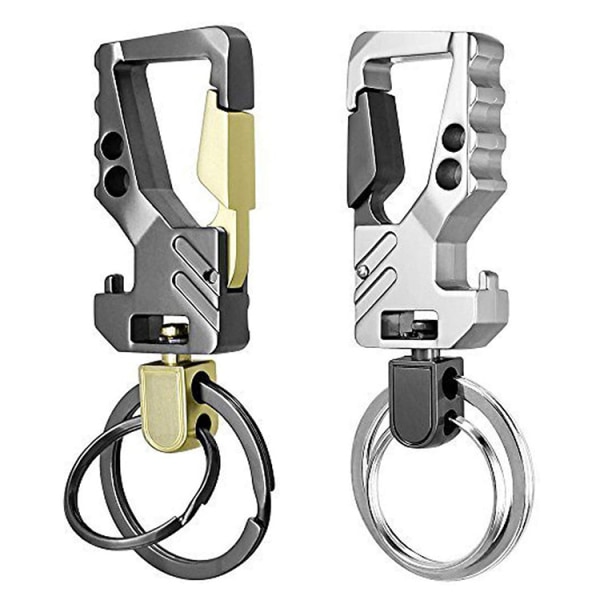 2 stykker nøglering til mænd Carabiner nøglering metal flaskeåbner flaskeåbner nøglering (guld sort + sølv sort)