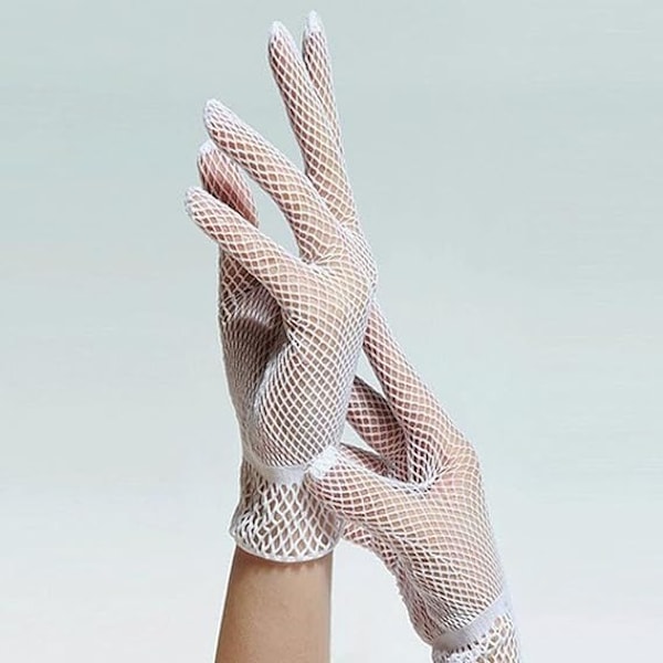 Vita - Fiskgarn Lace Handskar - Långa Mesh Handskar