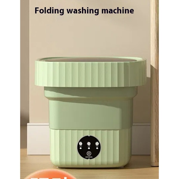 Grön bärbar tvättmaskin, 6L Mini hopfällbar tvättmaskin med centrifugering, hopfällbar tvättmaskin (28*20*26cm)