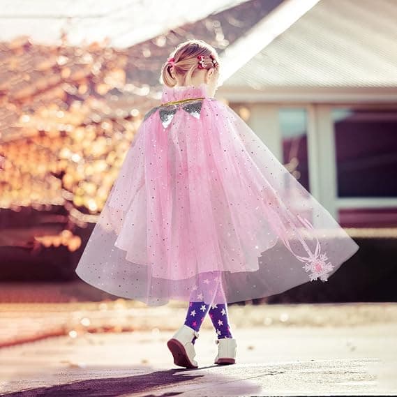 Rosa Prinsessekjole & Kappesæt med Tiara til Piger i alderen 3-8 år [JUN] Pink Pink