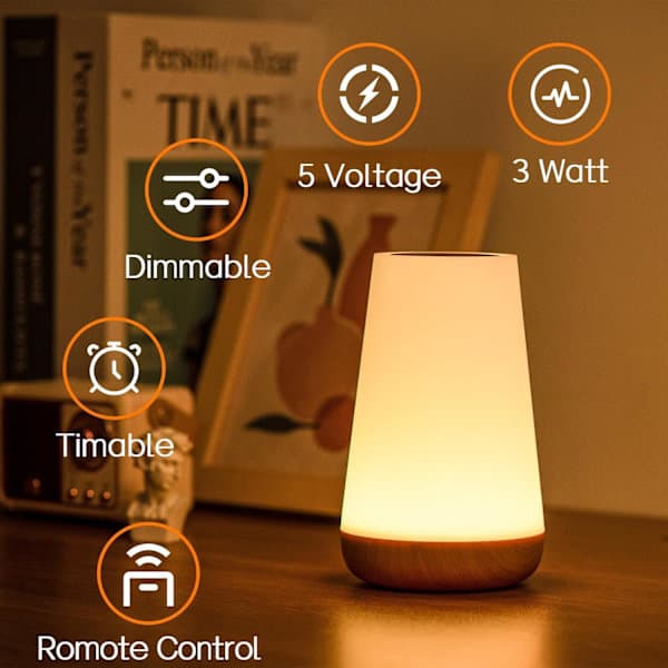 Night Light, LED Touch Bedside Lamp, 13 RGB Color Changes, 5 Brightness Levels, Timer Function, Rechargeable