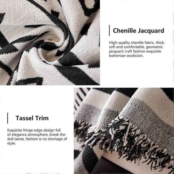 Vendbare sofabetræk Chenille Jacquard Geometrisk Boho Sofabetræk, Beige Sort Sofabetræk til Sektionssofa Chic Møbelbeskytter 180x