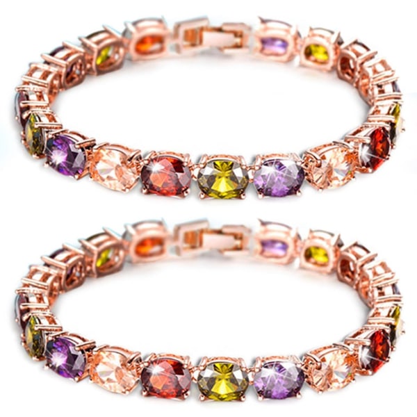 2x lenket armbånd armbånd Cubic Zirconia kjede mote kvinner gave brude, 18 cm