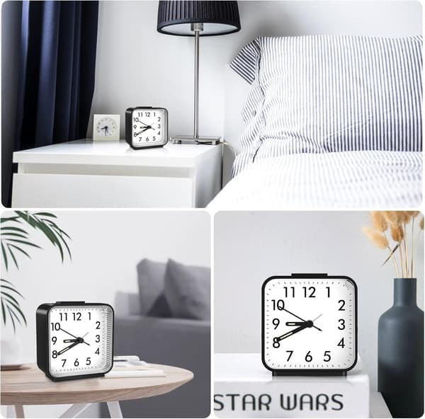 Silent Alarm Clock Analog Non-Ticking Wall Clock with Luminous Hands, Snooze and Light, Ascending Beep, Large Display, Easy to Read and Use