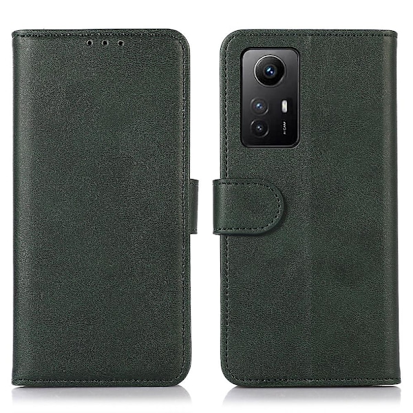 För Xiaomi Redmi Note 12S 4G PU Läder Plånboksfodral Kohud Textur Magnetiskt Skal Green