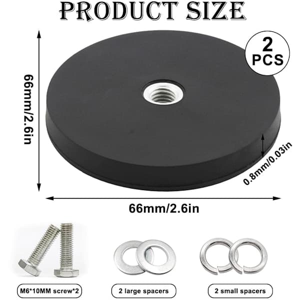 Strong rubber magnet - non-slip - 66 mm diameter - 17 kg suction force - M6 internal thread - suitable for LED strips