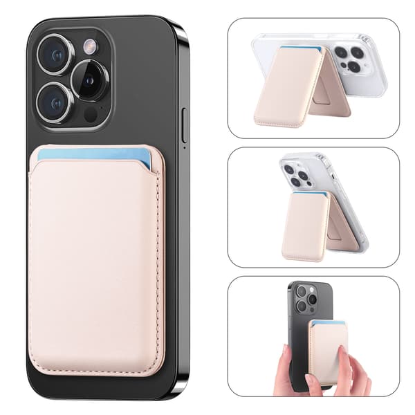 Unisex Plånbok, Magsafe Korthållare För Iphone, Med Justerbart Ställ (Rosa)