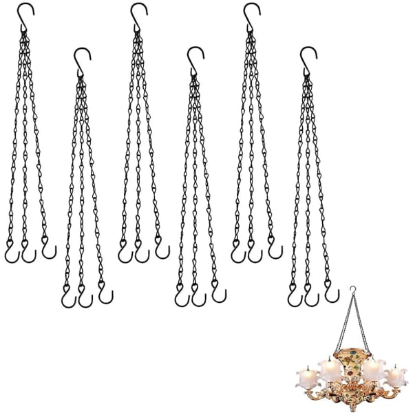6 delar hängande växthängare, hängande metallkedja, hängande kedja, med S-krok, för hängande planteringar, fågelmatare, blomkrukor, fågelbur (svart)