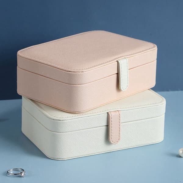 Small Portable PU Leather Travel Case Organizer Box Holder Storage Boxes with Earring Plate B