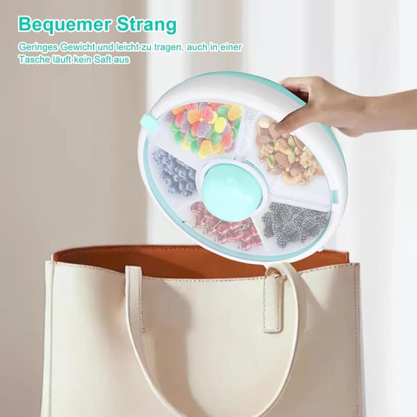 5-Compartment Rotatable Snack Box, Reusable Portable Snack Tray with Carry Handle
