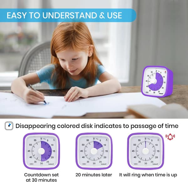 Upgraded Visual Timer with Protective Case, 60-Minute Silent Countdown Timer for Kids and Adults Clock Time Management Tool (Purple)