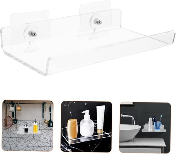 Space-saving Bathroom Wall Shelf, Floating Acrylic Shelves, Decorative Storage Rack