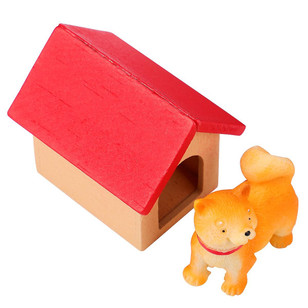 Miniatyr Scene Simulering Hundebur Tilbehør Akita Hund Modell Dekorasjon For Dukkehus Mikro Verden Red 5X4CM