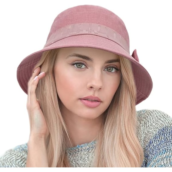 PC Damehatt med Bred Skygge, Sammenleggbar Solhatt, Kentucky Derby-hatt, Dame {DH} Leather Pink