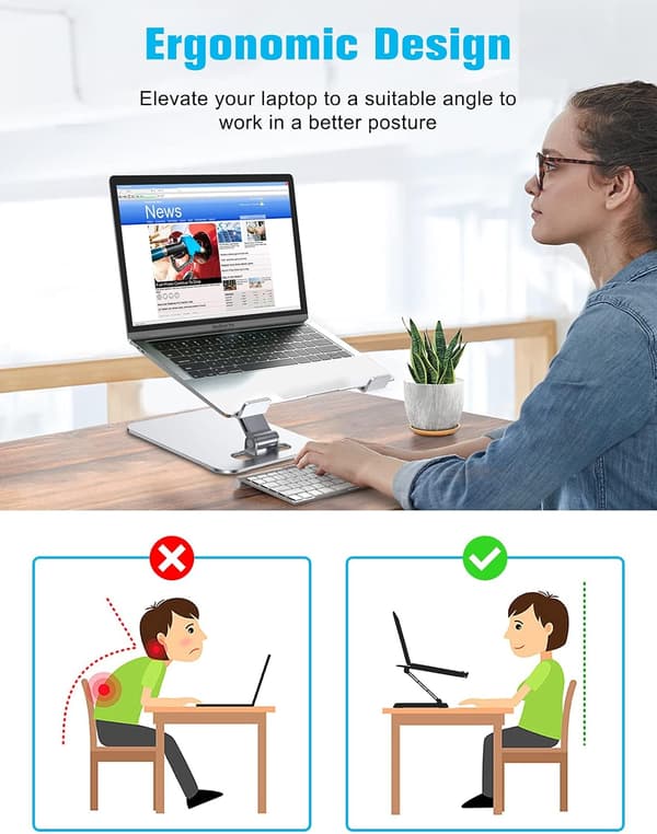 Laptop Stand Lap Desk, Ergonomic Foldable Computer Stand with Adjustable Height, Ventilated Aluminum Alloy Compatible