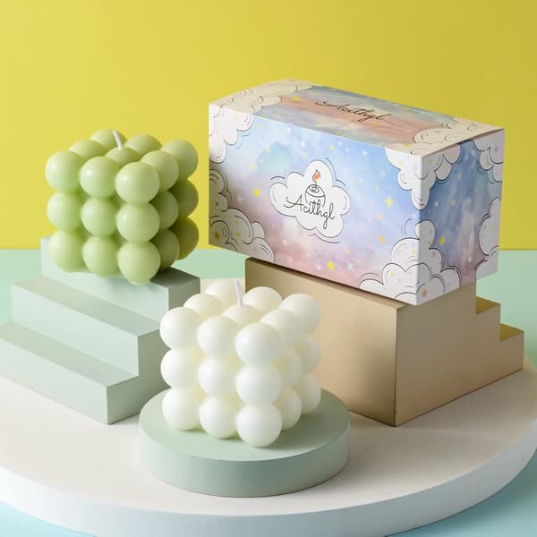 Bubble Candles - Cube Soy Wax Candles, Home Decor, Scented Candle Set 2-pack, Home Use and Gift (White+Green)
