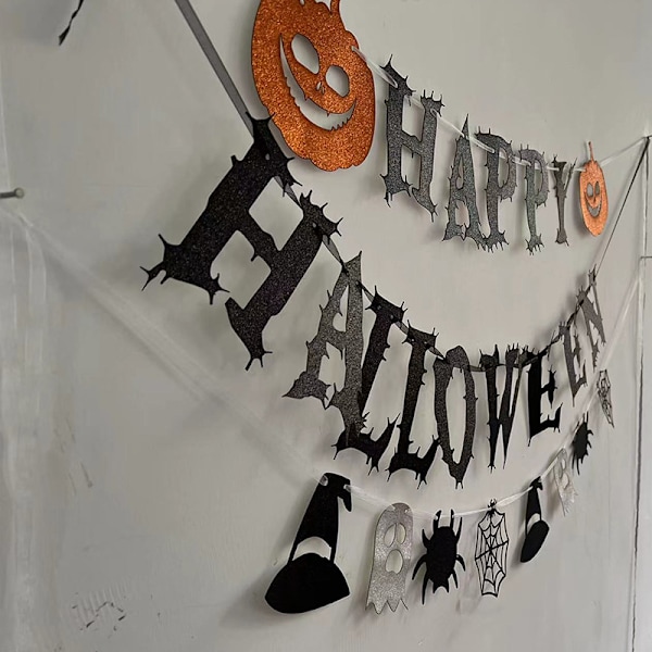 BlackHappy Halloween-banderoll - Halloween Hängande Pappersgirlang Bunting-banderoll, Fotobakgrund för Vägg Hem Mantel Kontorsvägg