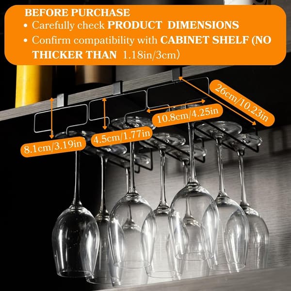 Wine Glass Holder 2 pcs. Under Cabinet Wine Glass Rack, Kitchen Hanging Storage Rack, Organizer for Partitions with Thickness Under 3 cm