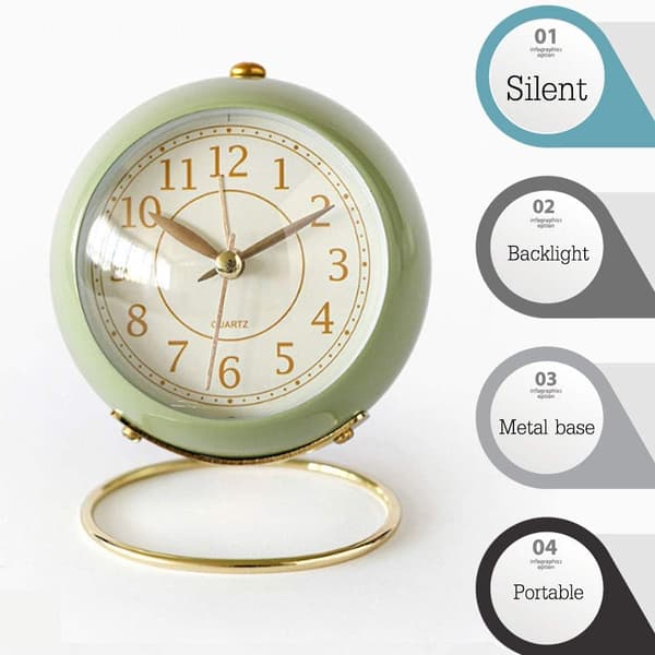 Small Table Clock, Classic Silent Desk Clock with Backlight Alarm, Battery Operated Desk Astronaut Clock with HD Glass (Green)