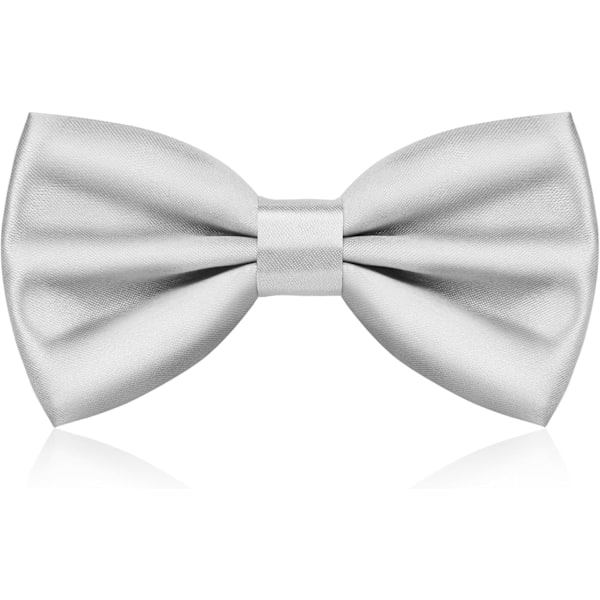 Sløyfeklips for menn, klassisk ensfarget sløyfe-klips for menn, sateng-smoking sløyfe-klips, justerbar formell sløyfe for fest, bryllup Light grey
