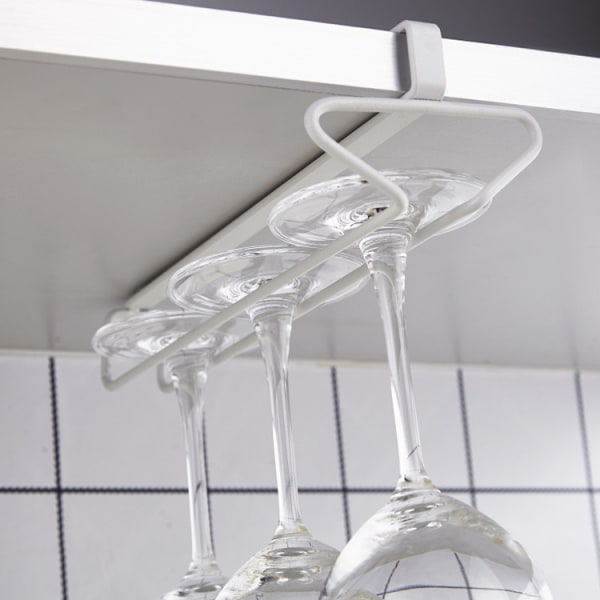 Vinglashållare set, underskåp Vinglashållare, förvaringshållare för upp till 3 vinglas för skåp, kök, bar (vit, 1-pack)