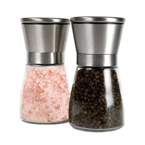 Premium salt- og pepperkvernsett i rustfritt stål - Gunmetal salt- og pepperristere med justerbar grovhet - Pepperkvern