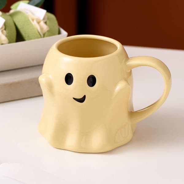 Halloween Ghost Mug, Ceramic Ghost Mug, Ghost Coffee Cup, Adorable Ghost Patterned Mug Yellow Yellow