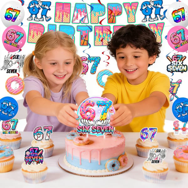 6th 7th Birthday Emoji Theme Party Decorations Kit - Banner, Cake/Cupcake Toppers, Balloons, Tablecloth & Backdrop