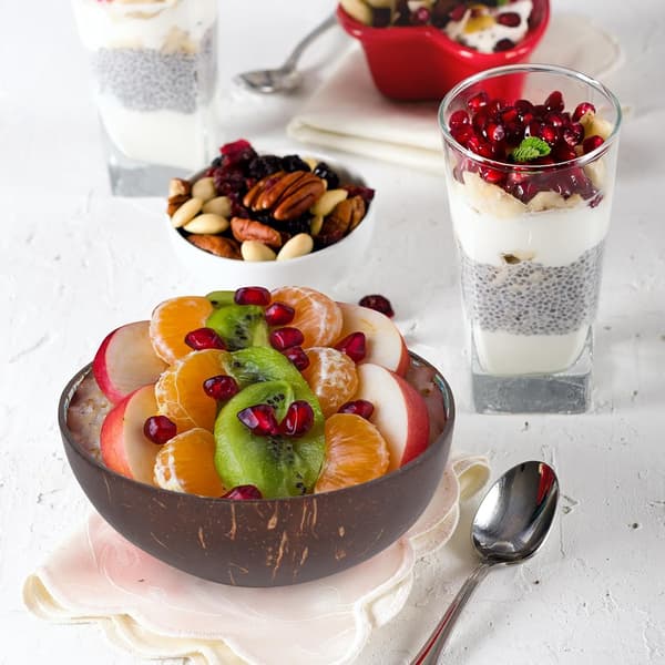 Natural Coconut Bowl with Shell Inlay, Key Bowl and Fruit Bowl