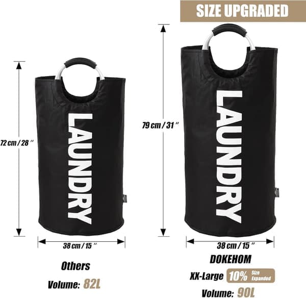 90-liter Large Laundry Hamper, Foldable Laundry Bag, High-Quality Freestanding Laundry Basket, Collapsible Laundry Hamper (Black)